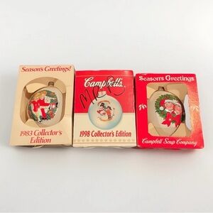 Lot Of 3 Vintage Campells Christmas Ornaments - In Box